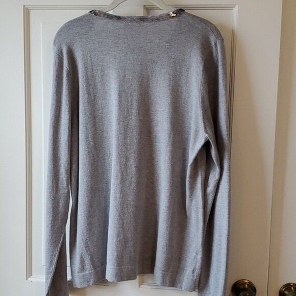 NWT TALBOTS GRAY SILVER COTTON BLEND V-NECK SEQUIN SWEATER SZ XL - Picture 7 of 9